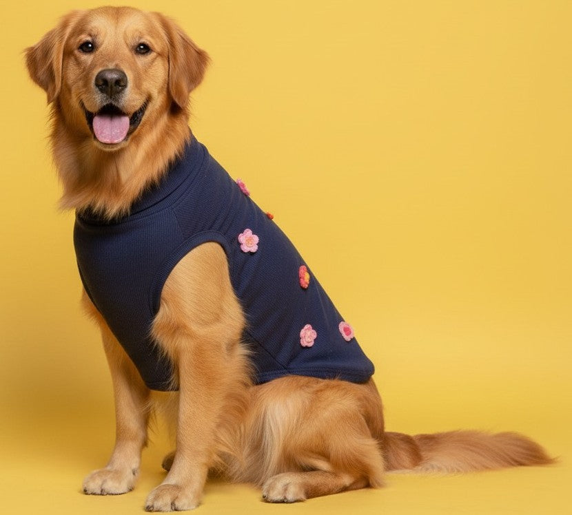 Luckypaws Frosty Flowers High neck Blue Sweater - LuckyPaws