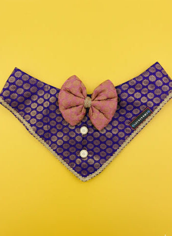 LuckyPaws Ethnic purple Bandana With Pink Boe