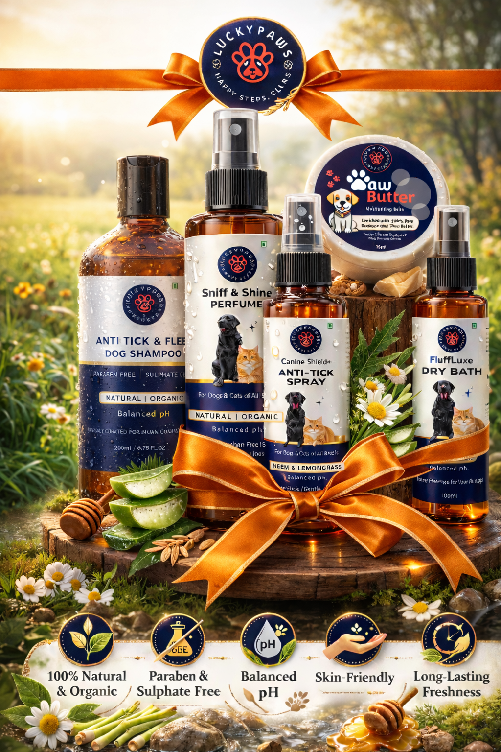 LuckyPaws Anti Tick Combo with Dry Bath ,Perfume and Balm - LuckyPaws