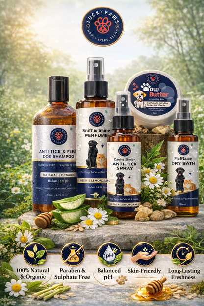 LuckyPaws Anti Tick Combo with Dry Bath ,Perfume and Balm - LuckyPaws