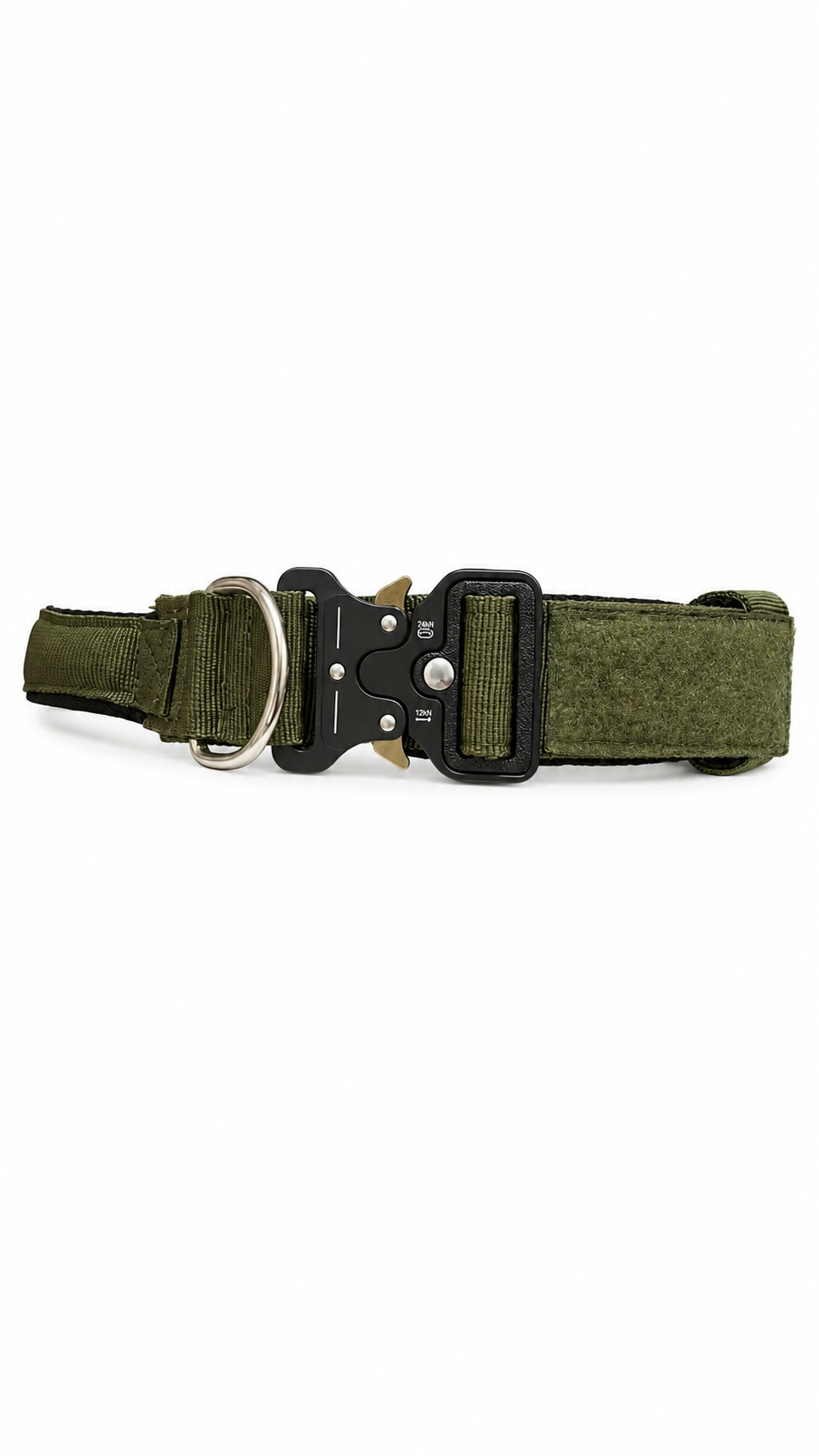 LuckyPaws personalized high strength collar in olive green with custom engraving, designed for durable pet wear.