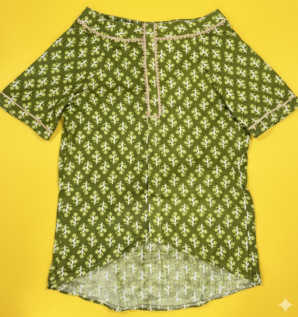 LuckyPaws  Ethnic Kurta Green Colour