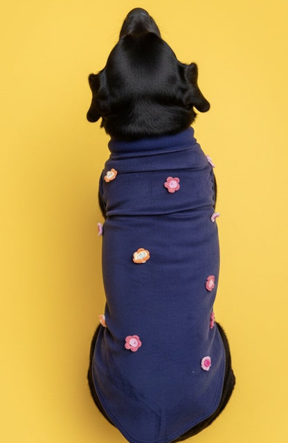 Luckypaws Frosty Flowers High neck Blue Sweater