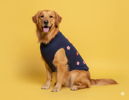 Luckypaws Frosty Flowers High neck Blue Sweater