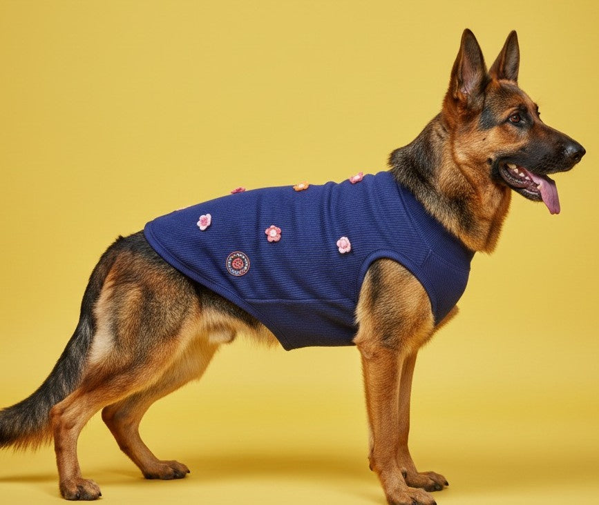 Luckypaws Frosty Flowers High neck Blue Sweater