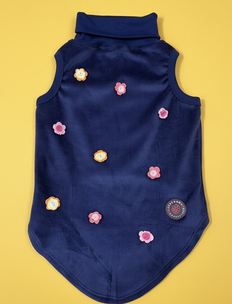 Luckypaws Frosty Flowers High neck Blue Sweater