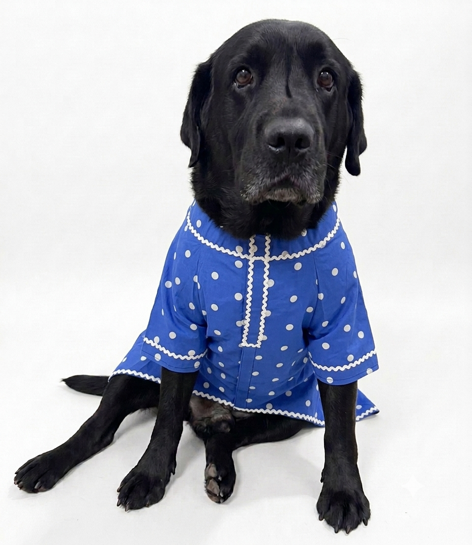 LuckyPaws Royal Ethnic Kurta in polka blue color featuring traditional design and comfortable fabric.