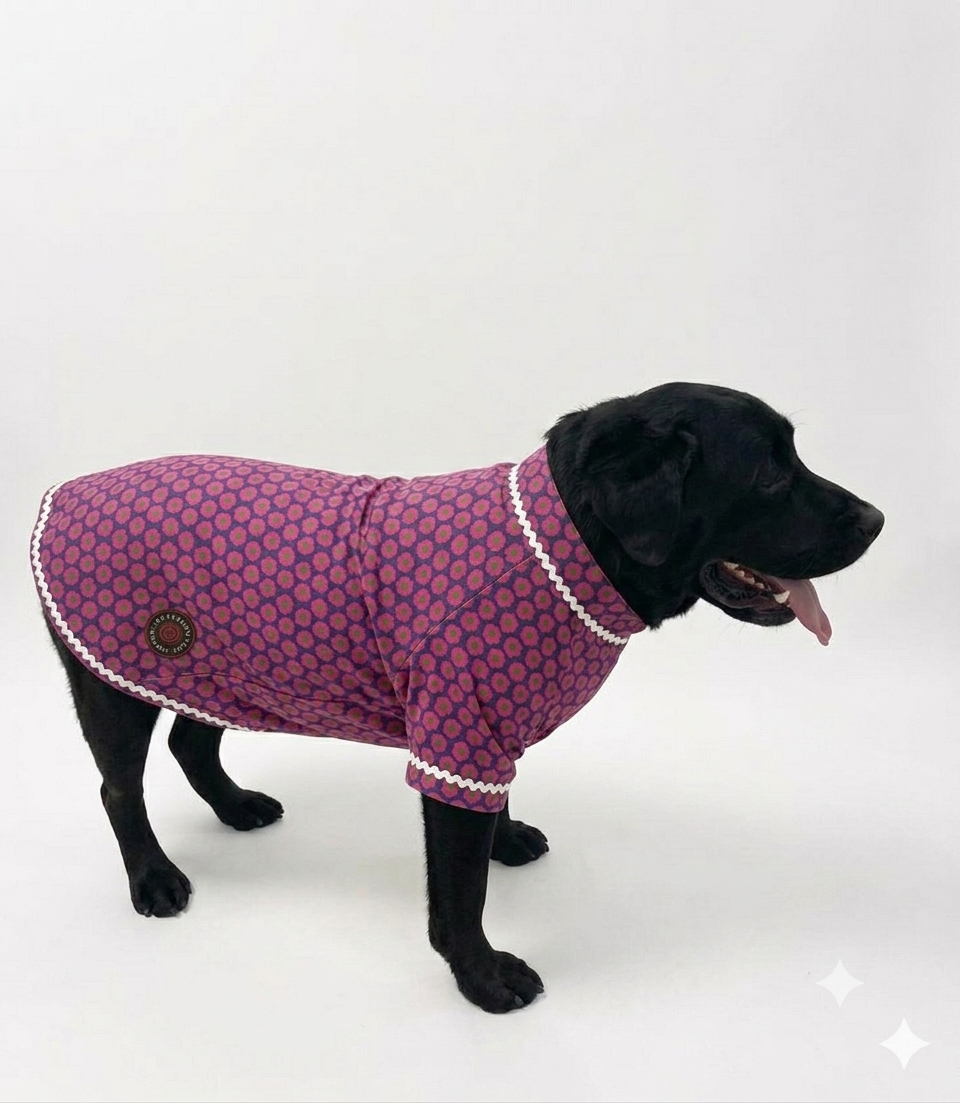Purple ethnic kurta by LuckyPaws featuring traditional design and intricate patterns, displayed on a hanger.