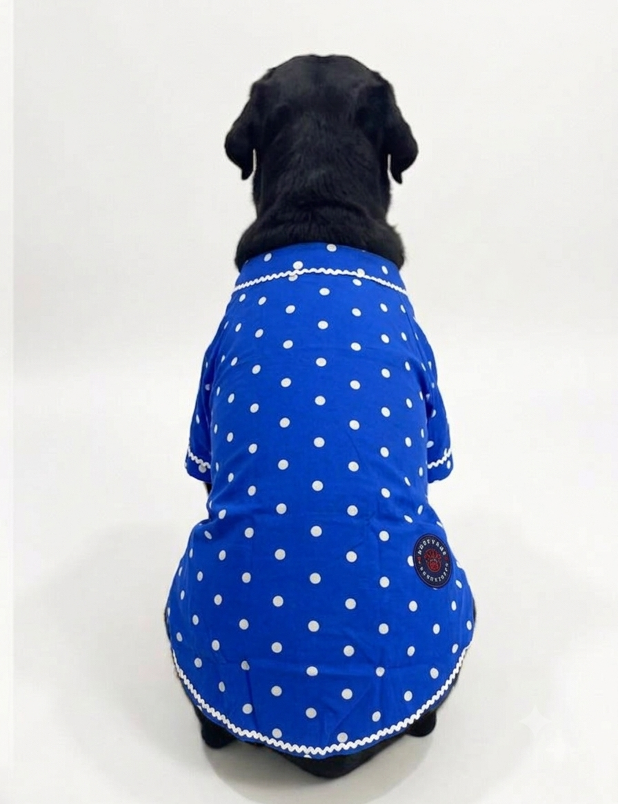 LuckyPaws Royal Ethnic Kurta in Polka Blue, featuring traditional design and vibrant fabric for stylish ethnic wear.