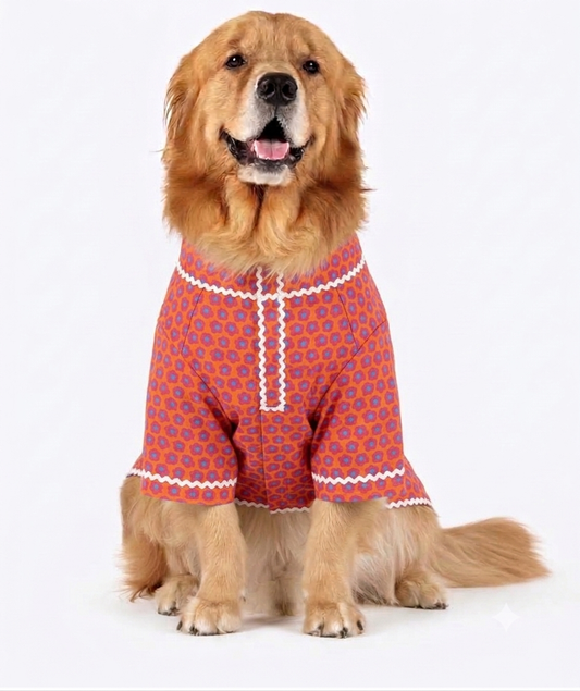 Orange floral ethnic kurta by LuckyPaws featuring intricate patterns and traditional design, perfect for festive or casual wear.