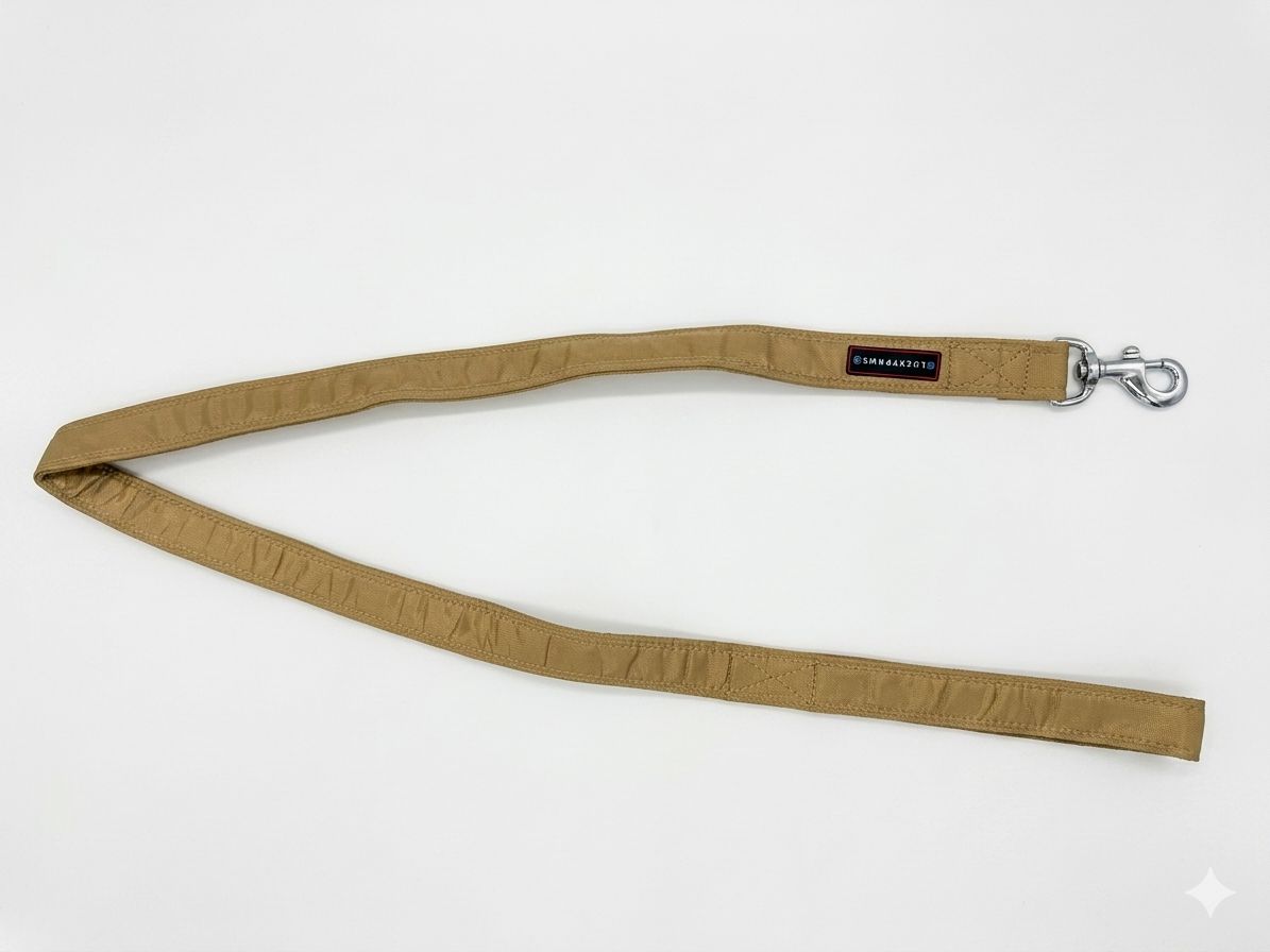 LuckyPaws high strength dog leash in military brown, durable nylon material with metal clip for secure control and outdoor walks.