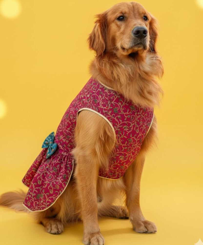 LuckyPaws Ethnic  Frock Rani Pink Colour