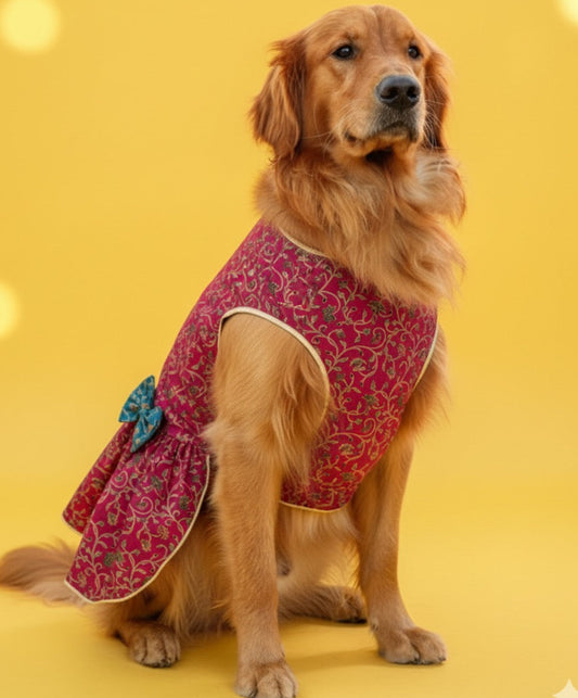 LuckyPaws Ethnic  Frock Rani Pink Colour