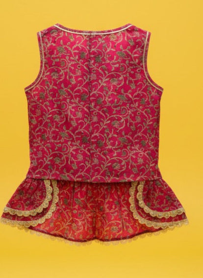 LuckyPaws Ethnic  Frock Rani Pink Colour
