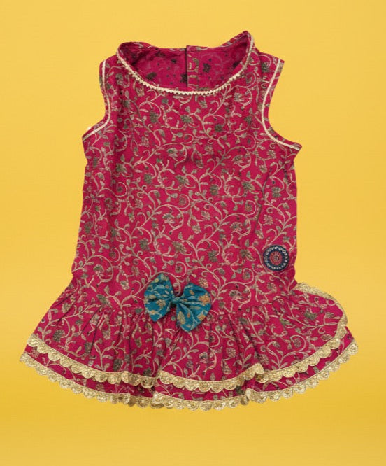 LuckyPaws Ethnic  Frock Rani Pink Colour