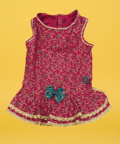 LuckyPaws Ethnic  Frock Rani Pink Colour
