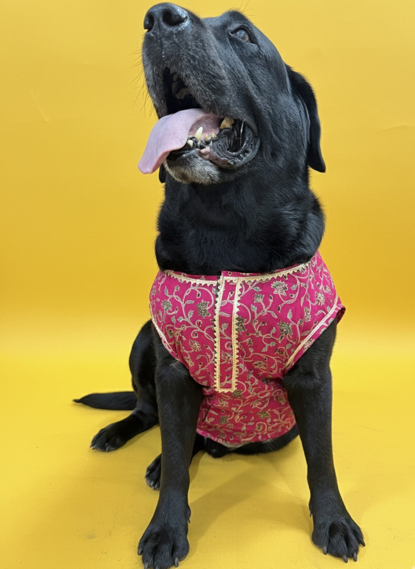 LuckyPaws Ethnic  Frock Rani Pink Colour