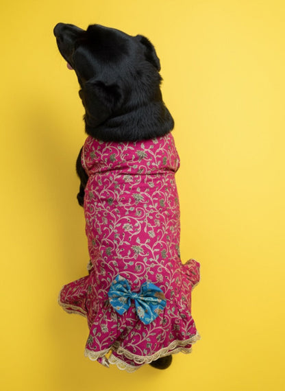 LuckyPaws Ethnic  Frock Rani Pink Colour