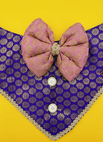 LuckyPaws Ethnic purple Bandana With Pink Boe