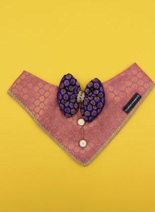 LuckyPaws Ethnic Pink Bandana With Purple Boe