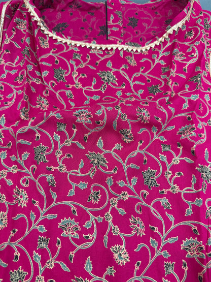 LuckyPaws Ethnic  Frock Rani Pink Colour