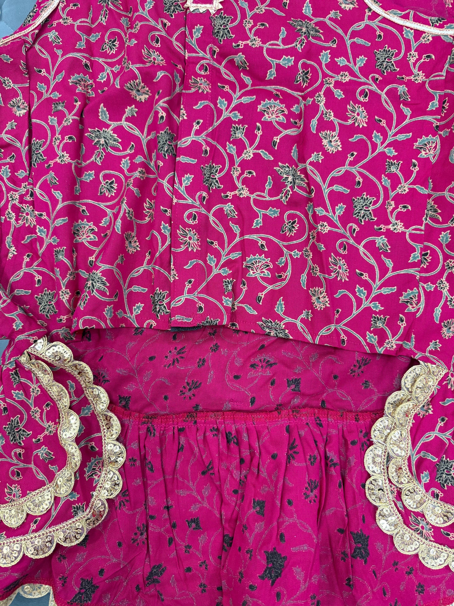 LuckyPaws Ethnic  Frock Rani Pink Colour
